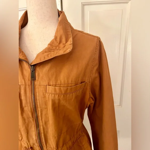 Old Navy Woman’s Orange Sz M 100% Cotton Utility Jacket W/ Waist Drawstring - Picture 6 of 16